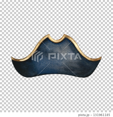 Sailor s tricorn hat. Hand-drawn watercolor illustration. For children s games and celebrations. For stickers, invitation cards, posters and banners, packaging, and more. 131961185