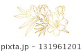 Golden crocus flowers line art isolated on white background. Luxury crocus floral design elements for invitation, wedding, wallpaper, print template, vector illustration 131961201