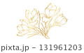 Golden crocus flowers line art isolated on white background. Luxury crocus floral design elements for invitation, wedding, wallpaper, print template, vector illustration 131961203