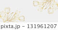 Luxury gold lily and tulip flowers background. Floral pattern tropical in line art style for greeting, invitation, wedding card, wall art, wallpaper and print. Vector illustration 131961207