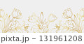 Luxury gold lily and tulip flowers background. Floral pattern tropical in line art style for greeting, invitation, wedding card, wall art, wallpaper and print. Vector illustration 131961208