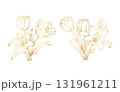 Golden lily and tulip flowers line art isolated on white background. Luxury tulip lily floral design elements for invitation, wedding, wallpaper, print template, vector illustration 131961211