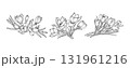 Crocus flower arrangement line art on white background. Silhouette crocus botanical hand drawn element for wedding, invitation frame design, vector illustration 131961216
