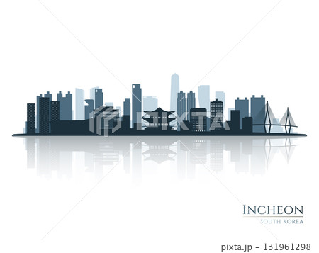 Incheon skyline silhouette with reflection. 131961298
