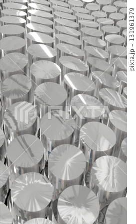 Shiny metallic cylinders arranged in a repetitive industrial pattern with reflective surfaces Shiny metallic cylinders arranged in a repetitive industrial pattern with reflective surfaces 131961379