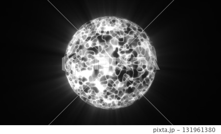 White glowing plasma sphere with radiant neon energy patterns shining brightly in dark space White glowing plasma sphere with radiant neon energy patterns shining brightly in dark space 131961380