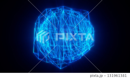 3D wireframe structure of a sphere in glowing blue neon lines, depicting the concept of digital connectivity and virtual networks 3D wireframe structure of a sphere in glowing blue neon lines, depicting the concept of digital connectivity and virtual networks 131961381