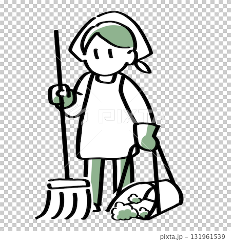 箒を持って掃除をする女性 箒を持って掃除をする女性 131961539