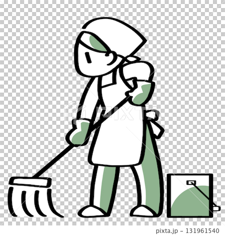 一名婦女用拖把打掃衛生 131961540