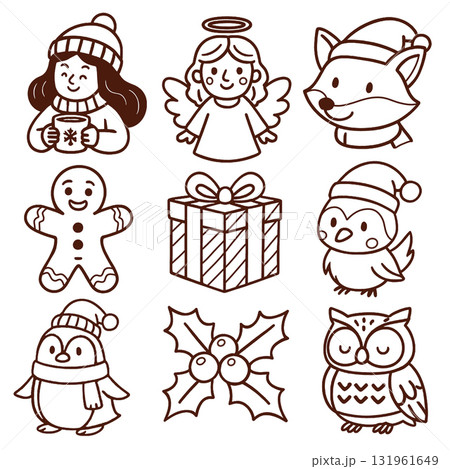 Isolated separated layered lineart outline of winter holiday character fox angel penguin gift Isolated separated layered lineart outline of winter holiday character fox angel penguin gift 131961649