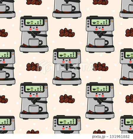 Cute coffee machine and bean seamless pattern 131961882