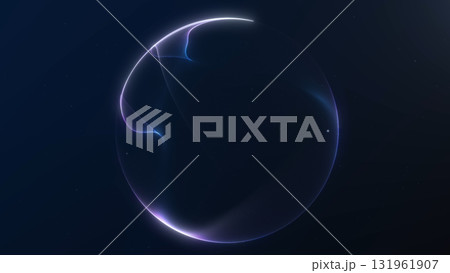 Elegant glowing sphere with soft blue and purple light, futuristic minimal form on a dark background. Smooth luminous edges create a modern digital sci-fi atmosphere. 131961907