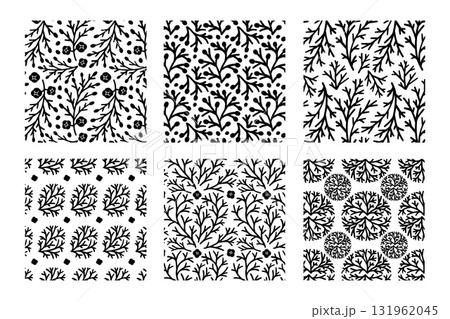 Seamless Pattern with Hand-Drawn Cypress Branches and Cones. Botanical Ink Vector Illustration. Repeating Design for Wrapping Paper, Textile, Christmas, and New Year Decor 131962045
