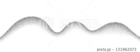 Sand grain texture wavy pattern background. Abstract dot stipple wave, black noise dotted line, sand texture, grainy effect, vector illustration isolated on white Sand grain texture wavy pattern background. Abstract dot stipple wave, black noise dotted line, sand texture, grainy effect, vector illustration isolated on white 131962073