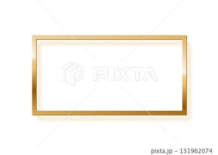 Golden rectangle photo frame on white background. Gold button. Blank space for picture, painting, card. 3d realistic empty template vector illustration. Simple object mockup Golden rectangle photo frame on white background. Gold button. Blank space for picture, painting, card. 3d realistic empty template vector illustration. Simple object mockup 131962074