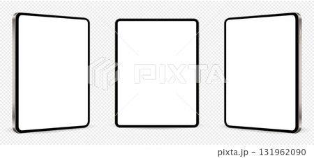 Realistic tablet computer mockup. Three tablet pc with blank screen isolated on transparent background. Realistic tablet computer mockup. Three tablet pc with blank screen isolated on transparent background. 131962090