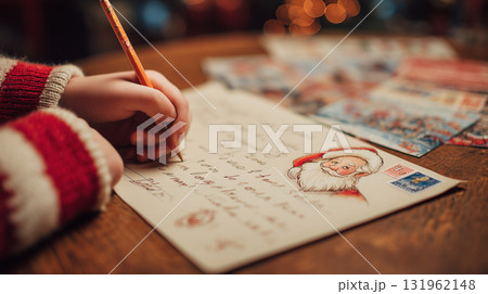 Child writing letter to Santa Claus Child writing letter to Santa Claus 131962148