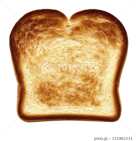 slice of golden brown toast with crispy texture, perfect for breakfast or snack. toasted bread has even, warm hue, highlighting its appetizing appeal slice of golden brown toast with crispy texture, perfect for breakfast or snack. toasted bread has even, warm hue, highlighting its appetizing appeal 131962331