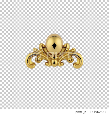 ornate gold decorative element with intricate scrollwork and central oval shape, exuding elegance and luxury. design is symmetrical and polished, ideal for embellishments ornate gold decorative element with intricate scrollwork and central oval shape, exuding elegance and luxury. design is symmetrical and polished, ideal for embellishments 131962355