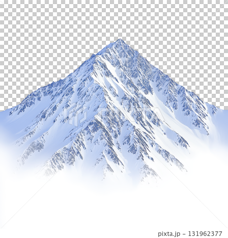 majestic snow covered mountain peak rises sharply against clear sky, showcasing rugged terrain and icy slopes. serene and pristine landscape evokes sense of tranquility and awe majestic snow covered mountain peak rises sharply against clear sky, showcasing rugged terrain and icy slopes. serene and pristine landscape evokes sense of tranquility and awe 131962377