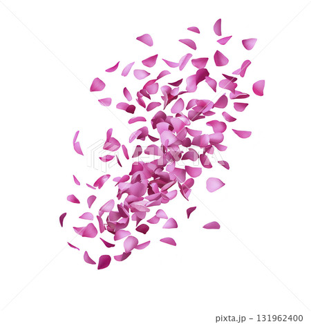 Pink rose petals are scattered gracefully, creating romantic and delicate atmosphere. petals appear to be floating, adding sense of movement and elegance to scene Pink rose petals are scattered gracefully, creating romantic and delicate atmosphere. petals appear to be floating, adding sense of movement and elegance to scene 131962400