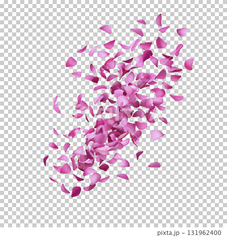 Pink rose petals are scattered gracefully, creating romantic and delicate atmosphere. petals appear to be floating, adding sense of movement and elegance to scene Pink rose petals are scattered gracefully, creating romantic and delicate atmosphere. petals appear to be floating, adding sense of movement and elegance to scene 131962400