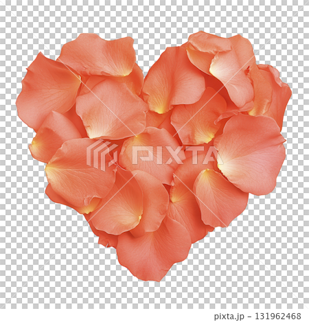 heart shape made of delicate pink rose petals, symbolizing love and romance, is beautifully arranged against transparency background. soft texture and vibrant color create romantic and elegant 131962468