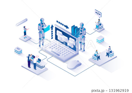 Web scraping 3d isometric concept with isometry people design for web. People using services to automatic data collect, making statistics analyze from websites, research users. Vector illustration. 131962919