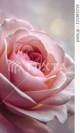 Beautiful Pink Rose in Soft Focus Showcasing Delicate Petals and Natural Elegance Beautiful Pink Rose in Soft Focus Showcasing Delicate Petals and Natural Elegance 131963259
