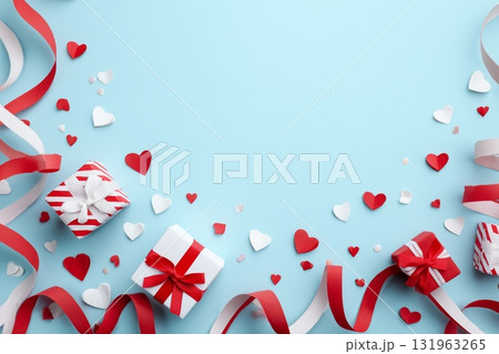 Colorful Gift Boxes and Heart Decorations Create a Festive Atmosphere for a Special Occasion 131963265