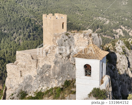 The Historic Castle Ruins are beautifully perched on a Rocky Outcrop, enveloped by Lush Forests 131964152