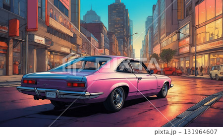 オールドカーと街並み　AI生成素材 131964607