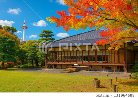 渉成園と京都タワー　紅葉 131964699
