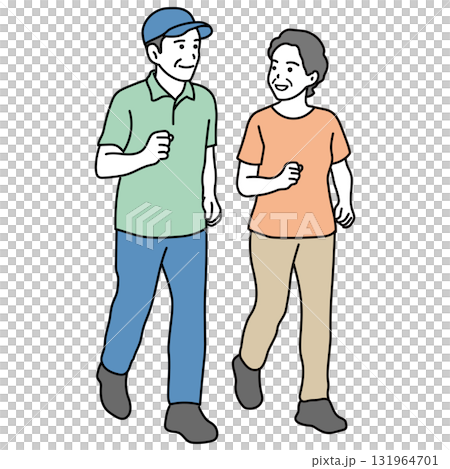 ウォーキングをするシニア男女のイラスト 131964701