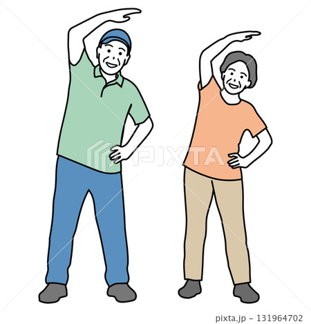 体操をするシニア男女のイラスト 131964702