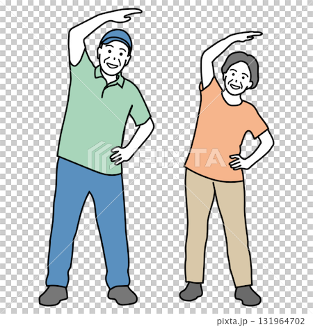 体操をするシニア男女のイラスト 131964702