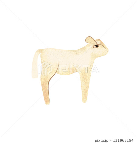 White Angus is the most popular beef cattle breed for beef steaks. Calf. Character for packaging, children's book and encyclopedia. Isolated watercolor illustration in retro style. Clipart. White Angus is the most popular beef cattle breed for beef steaks. Calf. Character for packaging, children's book and encyclopedia. Isolated watercolor illustration in retro style. Clipart. 131965184