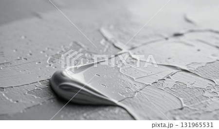 An abstract macro perspective showcases thick, creamy white and light gray paste, meticulously applied with textured strokes and glossy, reflective highlights across the surface. An abstract macro perspective showcases thick, creamy white and light gray paste, meticulously applied with textured strokes and glossy, reflective highlights across the surface. 131965531