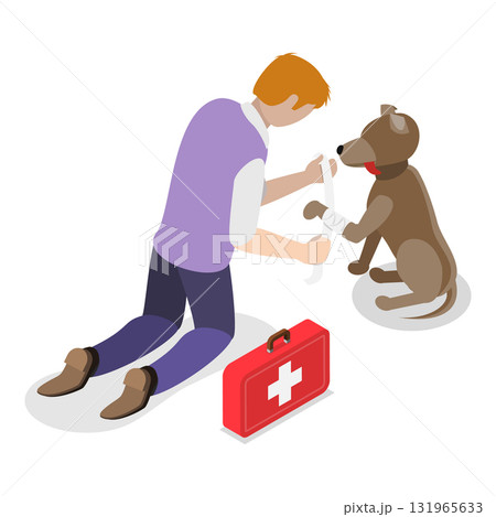 3D Isometric Flat Vector Illustration of Pet Adopting, Compassionate Individuals Assist Animals In Need. Item 1 131965633