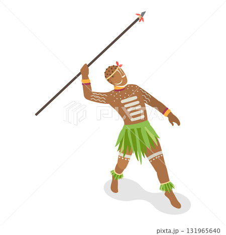 3D Isometric Flat Vector Set of Native Tribal People, Aboriginal Men. Item 2 131965640
