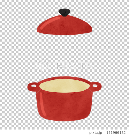 Red pot and pot lid watercolor hand-drawn illustration Red pot and pot lid watercolor hand-drawn illustration 131966182