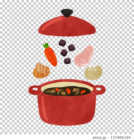 Red pot and curry ingredients watercolor hand-drawn illustration Red pot and curry ingredients watercolor hand-drawn illustration 131966184