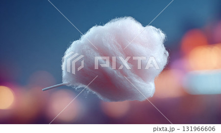 Delicate pink cotton candy against a dreamy, bokeh background. Evokes childhood, sweetness, and summer fun. Ideal for festive designs or nostalgic themes. Delicate pink cotton candy against a dreamy, bokeh background. Evokes childhood, sweetness, and summer fun. Ideal for festive designs or nostalgic themes. 131966606
