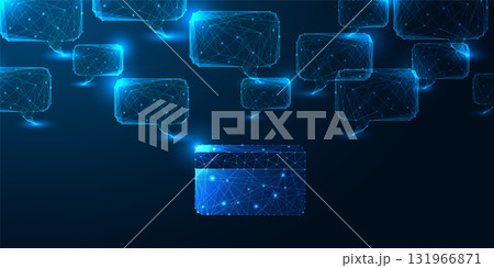 Digital banking and AI payment communication with glowing card and chat bubble interface Digital banking and AI payment communication with glowing card and chat bubble interface 131966871