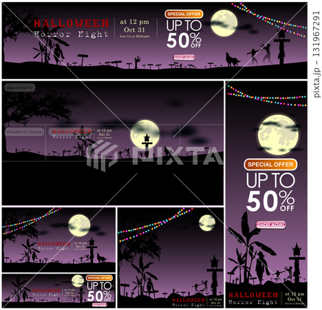 Set of Halloween Multi Template Vector for poster, name card, cover, thrumpnail profile, social media, digital vedio content header, sale campaign . vector and illustration. Set of Halloween Multi Template Vector for poster, name card, cover, thrumpnail profile, social media, digital vedio content header, sale campaign . vector and illustration. 131967291