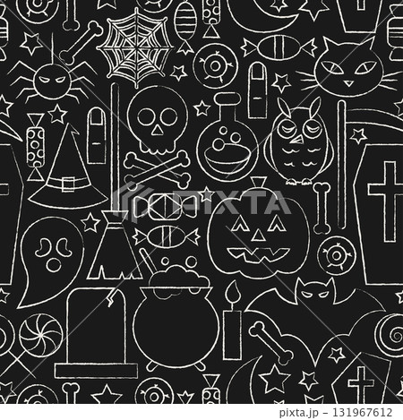 Halloween Black Sketch Seamless Pattern Halloween Black Sketch Seamless Pattern 131967612