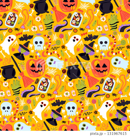Halloween Sketch Seamless Pattern 131967615