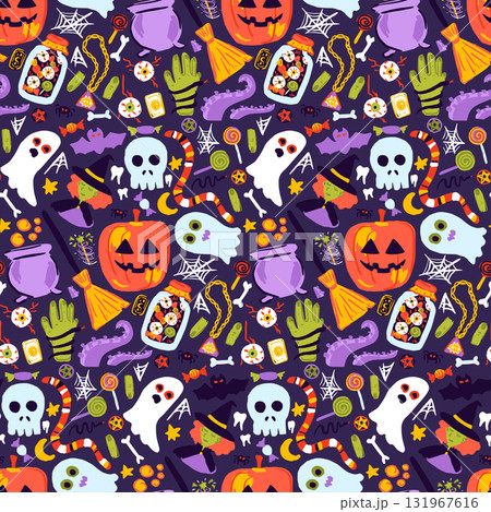 Sketch Halloween Seamless Pattern 131967616