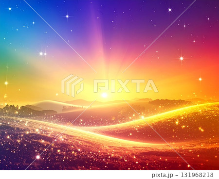 幻想的な虹色の光と星空が広がる背景イラスト 幻想的な虹色の光と星空が広がる背景イラスト 131968218
