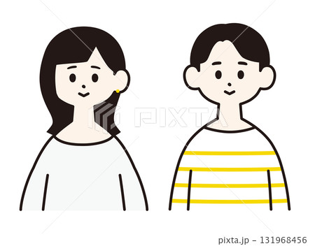正面を向く若い男女のシンプルでフラットなイラストのイラスト素材 [131968456] - PIXTA